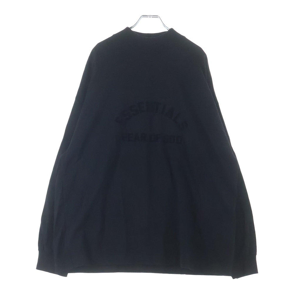 FEAR OF GOD ESSENTIALS(フィアオブゴッド エッセンシャルズ) フロントロゴ ドロップショルダー モックネック ロングスリーブ 長袖Tシャツ カットソー ブラック