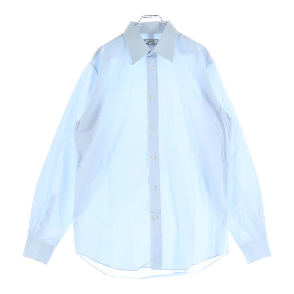 HERMES(エルメス) フランス製 H総柄 ロングスリーブ コットンシャツ ブルー