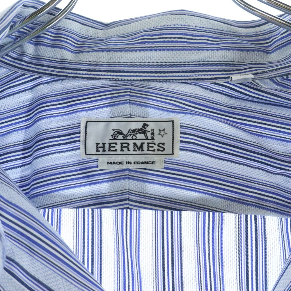 HERMES(エルメス) フランス製 ストライプ ロングスリーブ コットンシャツ ブルー
