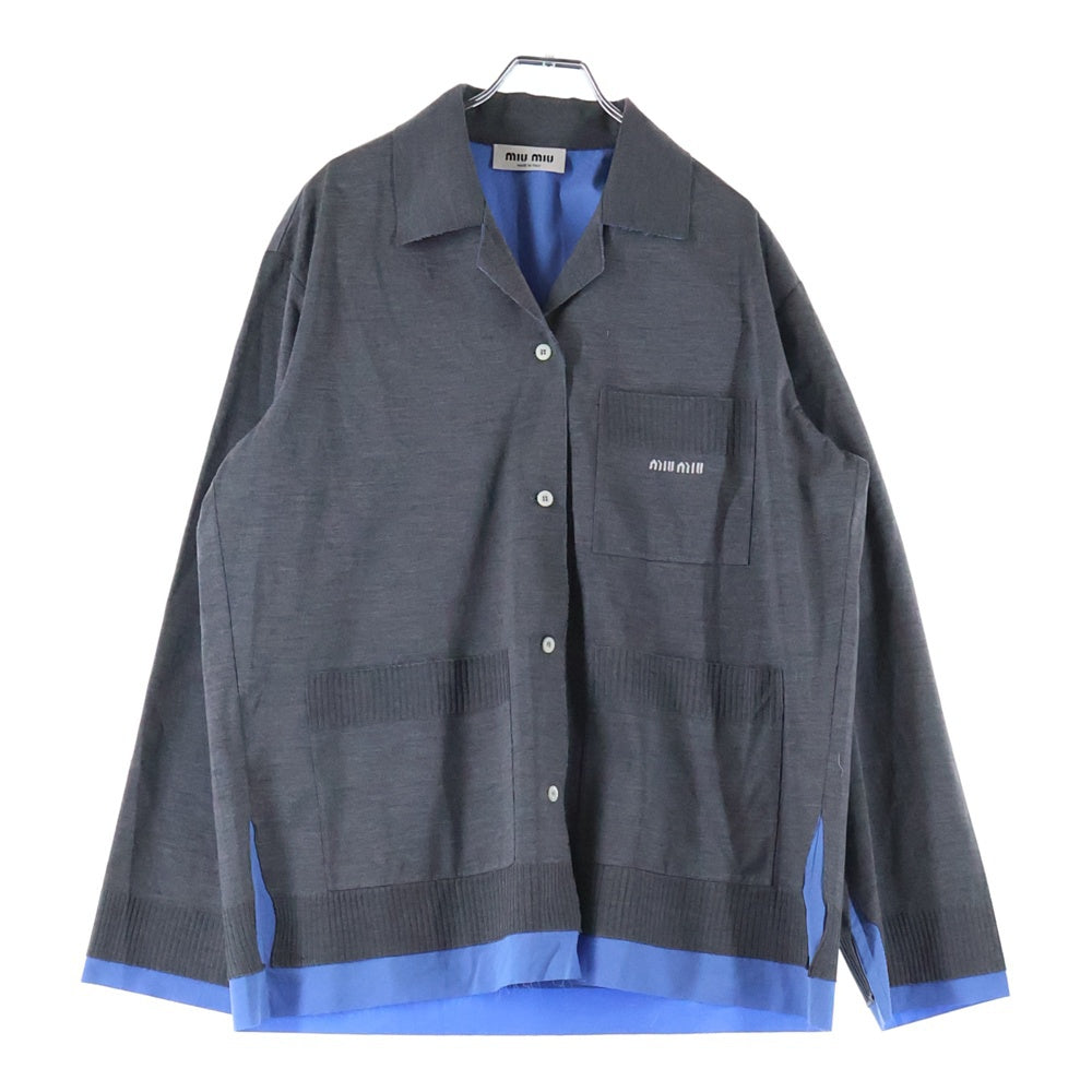 miumiu(ミュウミュウ) 24AW Camicie Maglia Popeline Shirt カミーチェ マグリアポプリン オープンカラー長袖シャツ レディース グレー/ブルー MK1890 S000 15Q9