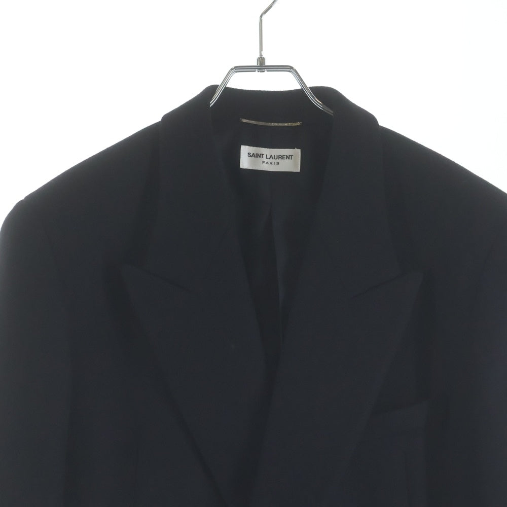 SAINT LAURENT PARIS(サンローランパリ) シルク メタルボタン ダブルブレスト ミドルコート ブラック 707006 Y2F64