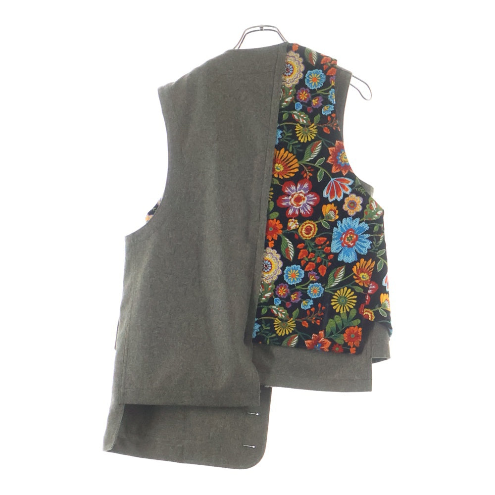COMME des GARCONS HOMME PLUS(コムデギャルソンオムプリュス) 25AW AD2025 フローラル エンブロイダリー ドッキングジレベスト ブラック/カーキ PP-V003