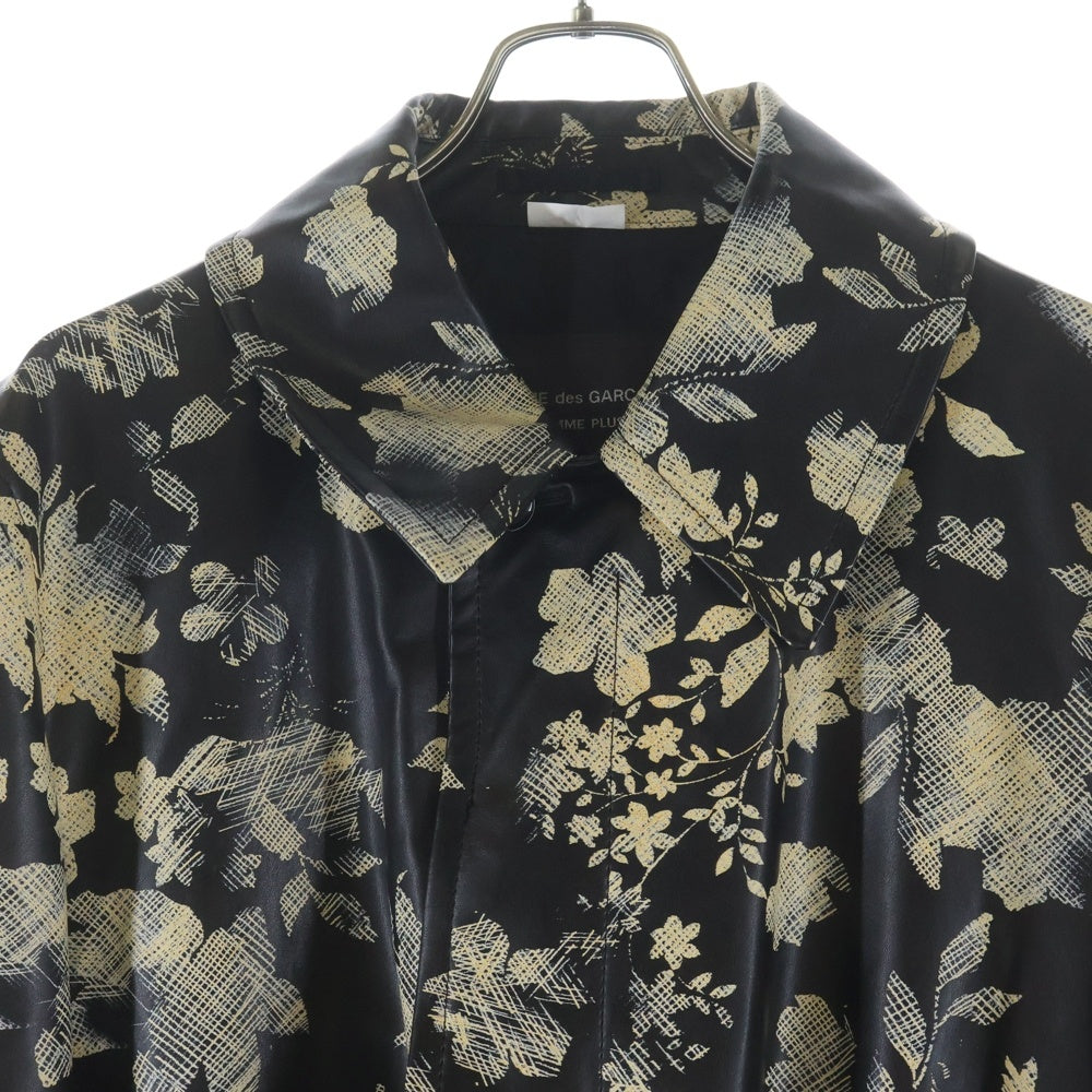 COMME des GARCONS HOMME PLUS(コムデギャルソンオムプリュス) 25SS AD2024 フラワープリント フェイクレザー ステンカラーコート ジャケット ブラック/イエロー PO-C009