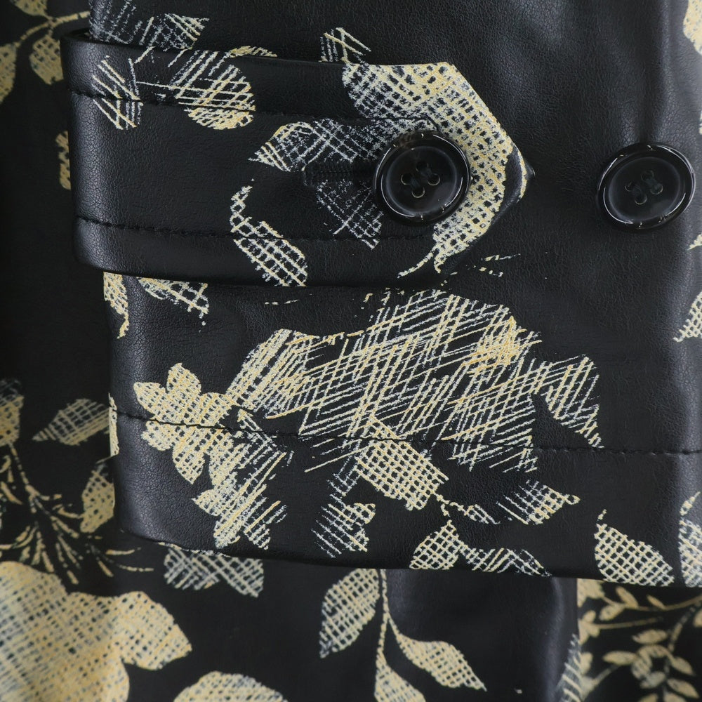 COMME des GARCONS HOMME PLUS(コムデギャルソンオムプリュス) 25SS AD2024 フラワープリント フェイクレザー ステンカラーコート ジャケット ブラック/イエロー PO-C009