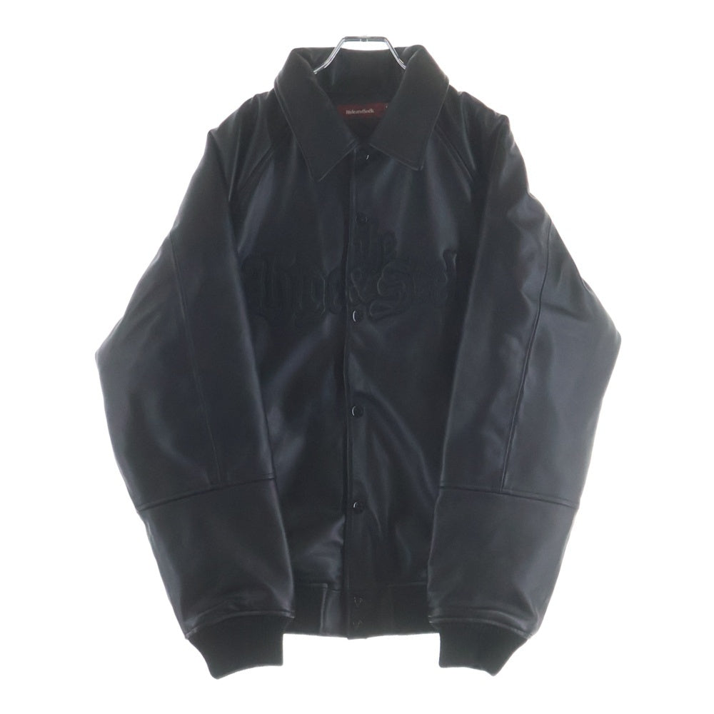 Hideandseek(ハイドアンドシーク) ×Toru Nishiura LEATHER VARSITY JACKET 西浦徹 ロゴパッチ シープレザー バーシティジャケット ブルゾン ブラック H30th-010126