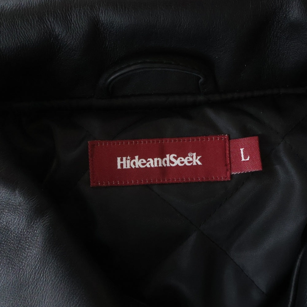Hideandseek(ハイドアンドシーク) ×Toru Nishiura LEATHER VARSITY JACKET 西浦徹 ロゴパッチ シープレザー バーシティジャケット ブルゾン ブラック H30th-010126