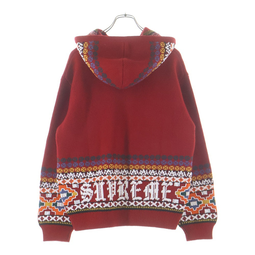 SUPREME(シュプリーム) 25AW Beaded Zip Up Hooded Sweater ビーズ装飾 ウールナイロンニット ジップアップパーカー セーター レッド