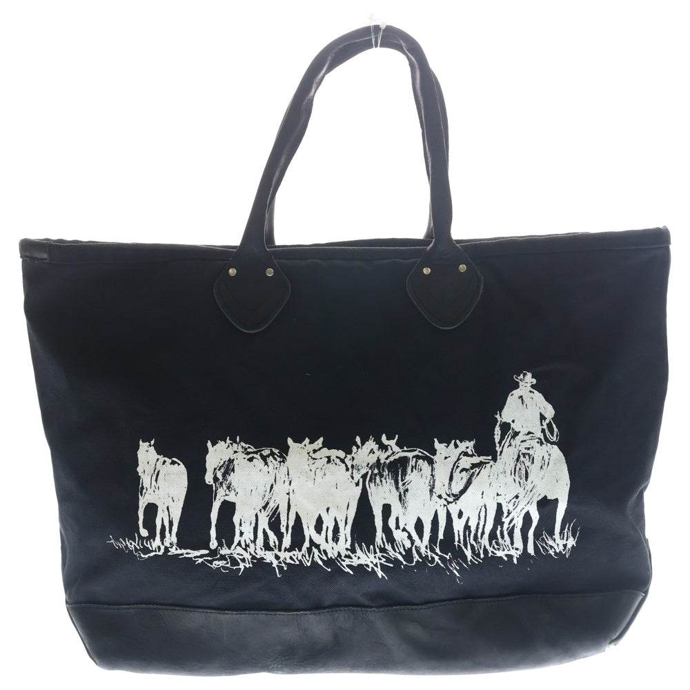 NEIGHBORHOOD(ネイバーフッド) 25AW NH X OOTD . TOTE BAG 両面プリント レザー切替 コットンキャンバス トートバッグ ブラック 252TQODN-CG01
