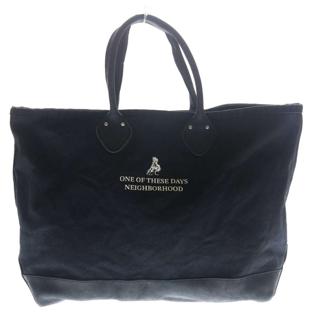 NEIGHBORHOOD(ネイバーフッド) 25AW NH X OOTD . TOTE BAG 両面プリント レザー切替 コットンキャンバス トートバッグ ブラック 252TQODN-CG01