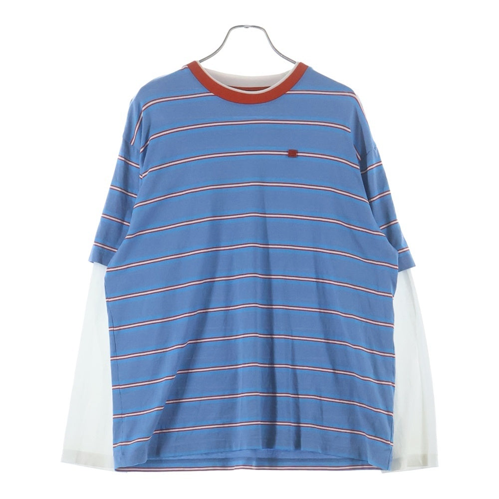 Acne Studios(アクネ ストゥディオズ) 24SS FARRIN FACE パッチ付き レイヤード ボーダー コットンTシャツ カットソー ブルー FA-UX-TSHI000302