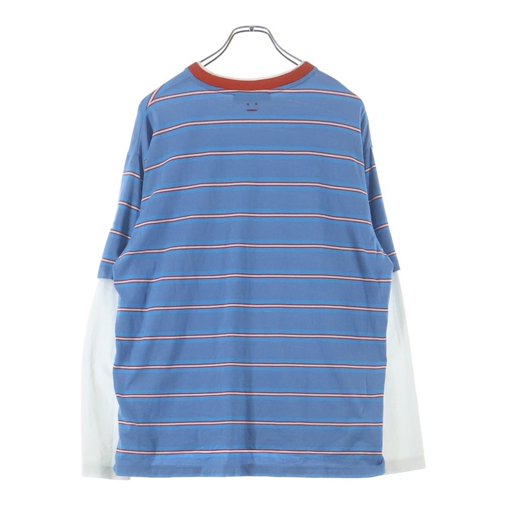 Acne Studios(アクネ ストゥディオズ) 24SS FARRIN FACE パッチ付き レイヤード ボーダー コットンTシャツ カットソー ブルー FA-UX-TSHI000302
