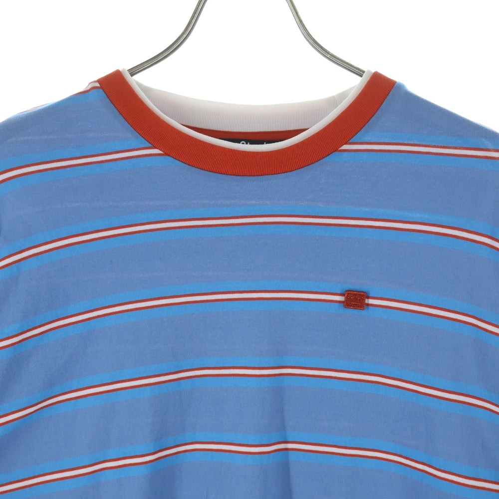 Acne Studios(アクネ ストゥディオズ) 24SS FARRIN FACE パッチ付き レイヤード ボーダー コットンTシャツ カットソー ブルー FA-UX-TSHI000302