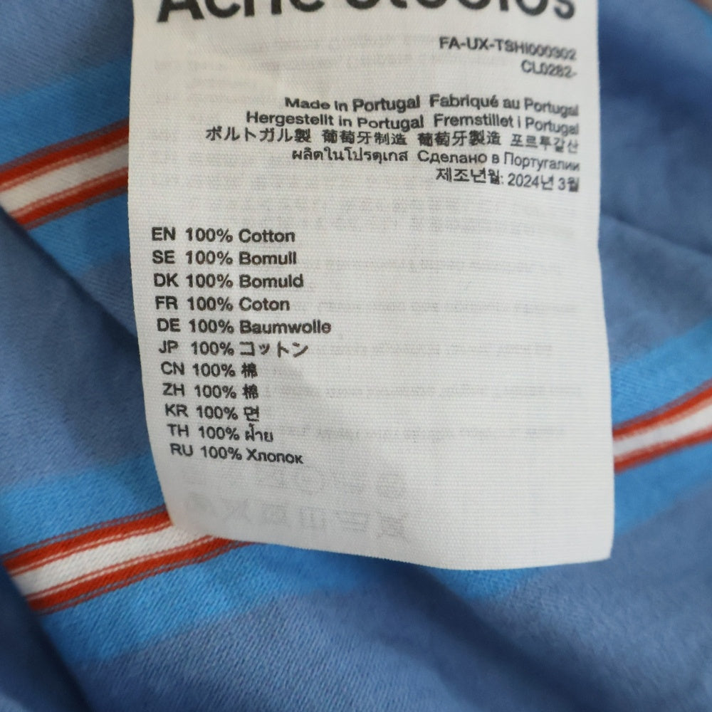 Acne Studios(アクネ ストゥディオズ) 24SS FARRIN FACE パッチ付き レイヤード ボーダー コットンTシャツ カットソー ブルー FA-UX-TSHI000302