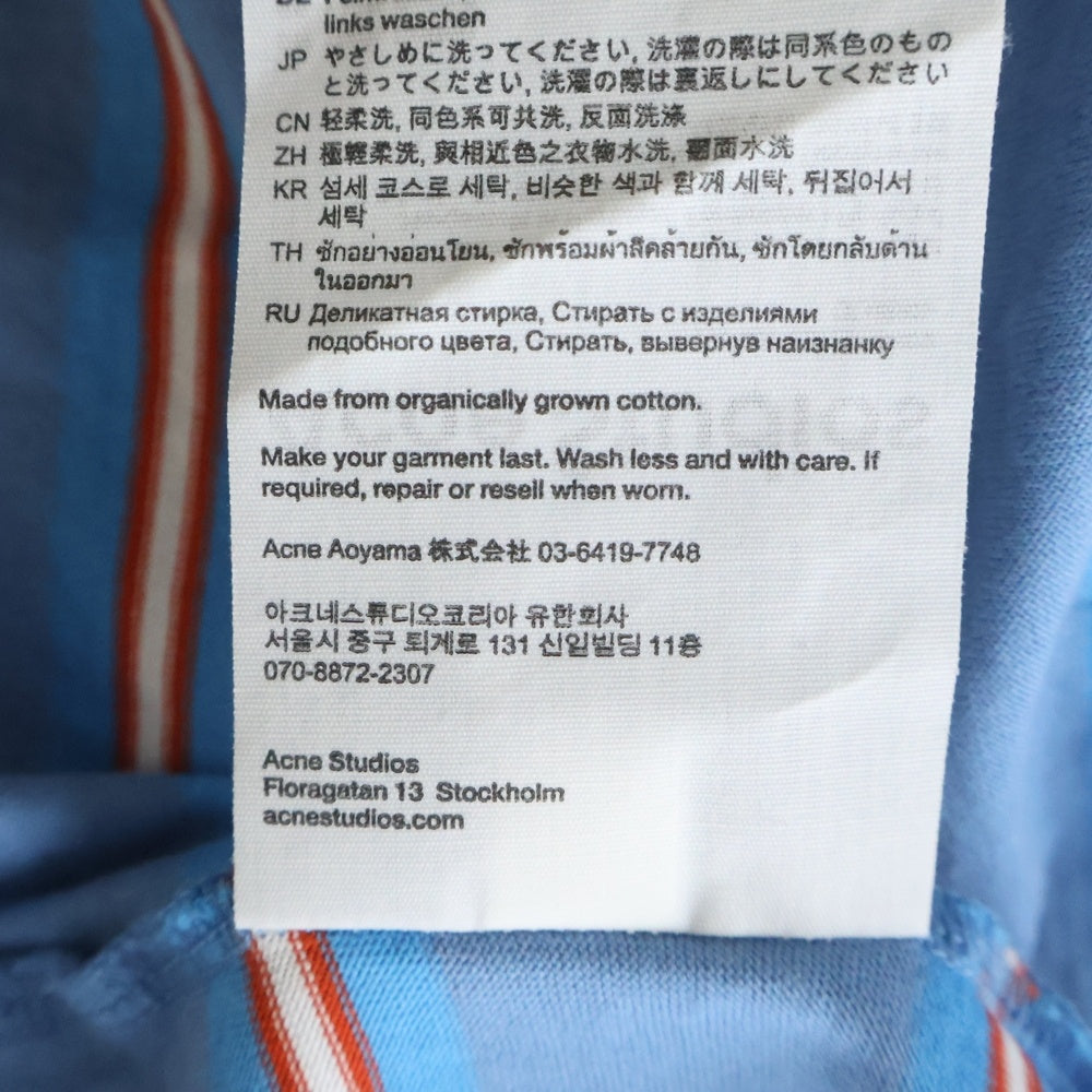 Acne Studios(アクネ ストゥディオズ) 24SS FARRIN FACE パッチ付き レイヤード ボーダー コットンTシャツ カットソー ブルー FA-UX-TSHI000302