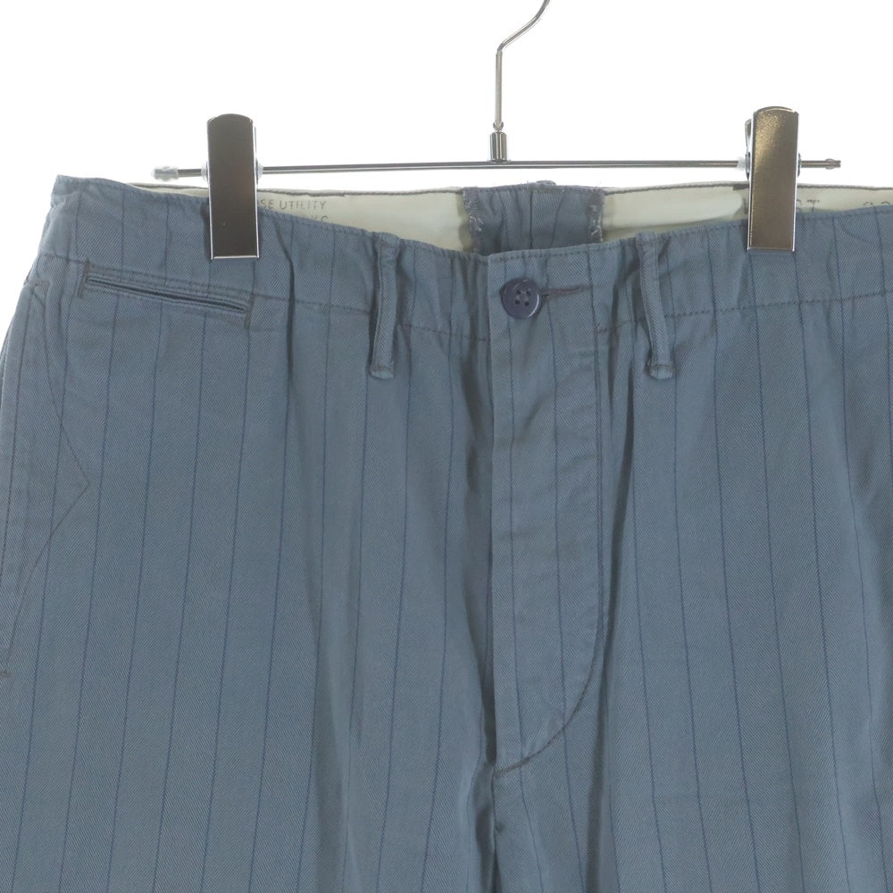 RRL(ダブルアールエル) ストライプド ヘリンボーン ボタンフライ コットン オフィサーズパンツ ブルー