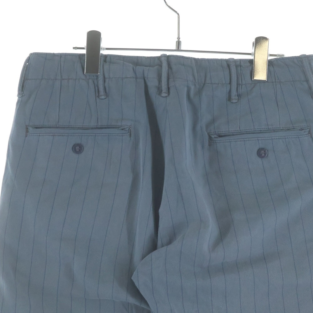 RRL(ダブルアールエル) ストライプド ヘリンボーン ボタンフライ コットン オフィサーズパンツ ブルー