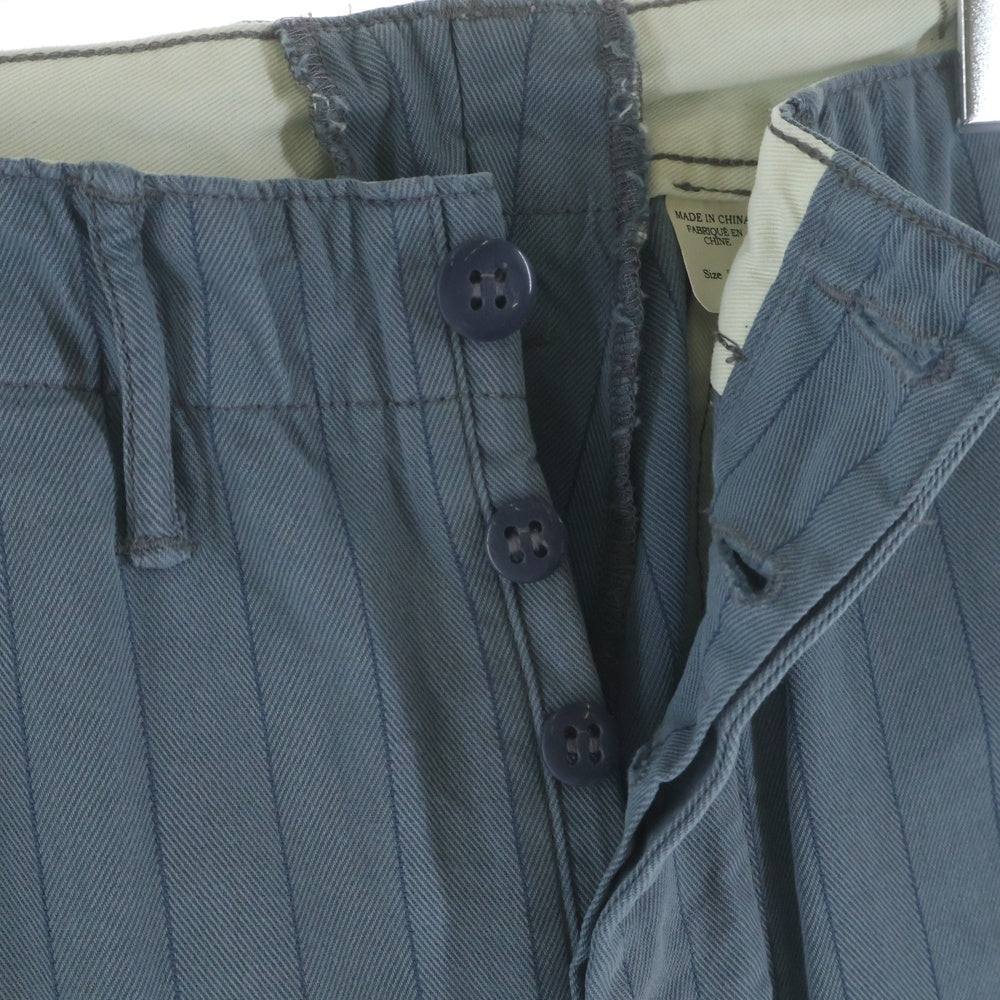 RRL(ダブルアールエル) ストライプド ヘリンボーン ボタンフライ コットン オフィサーズパンツ ブルー