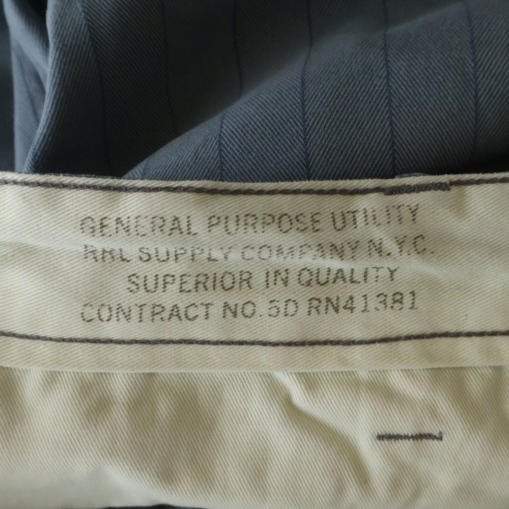 RRL(ダブルアールエル) ストライプド ヘリンボーン ボタンフライ コットン オフィサーズパンツ ブルー