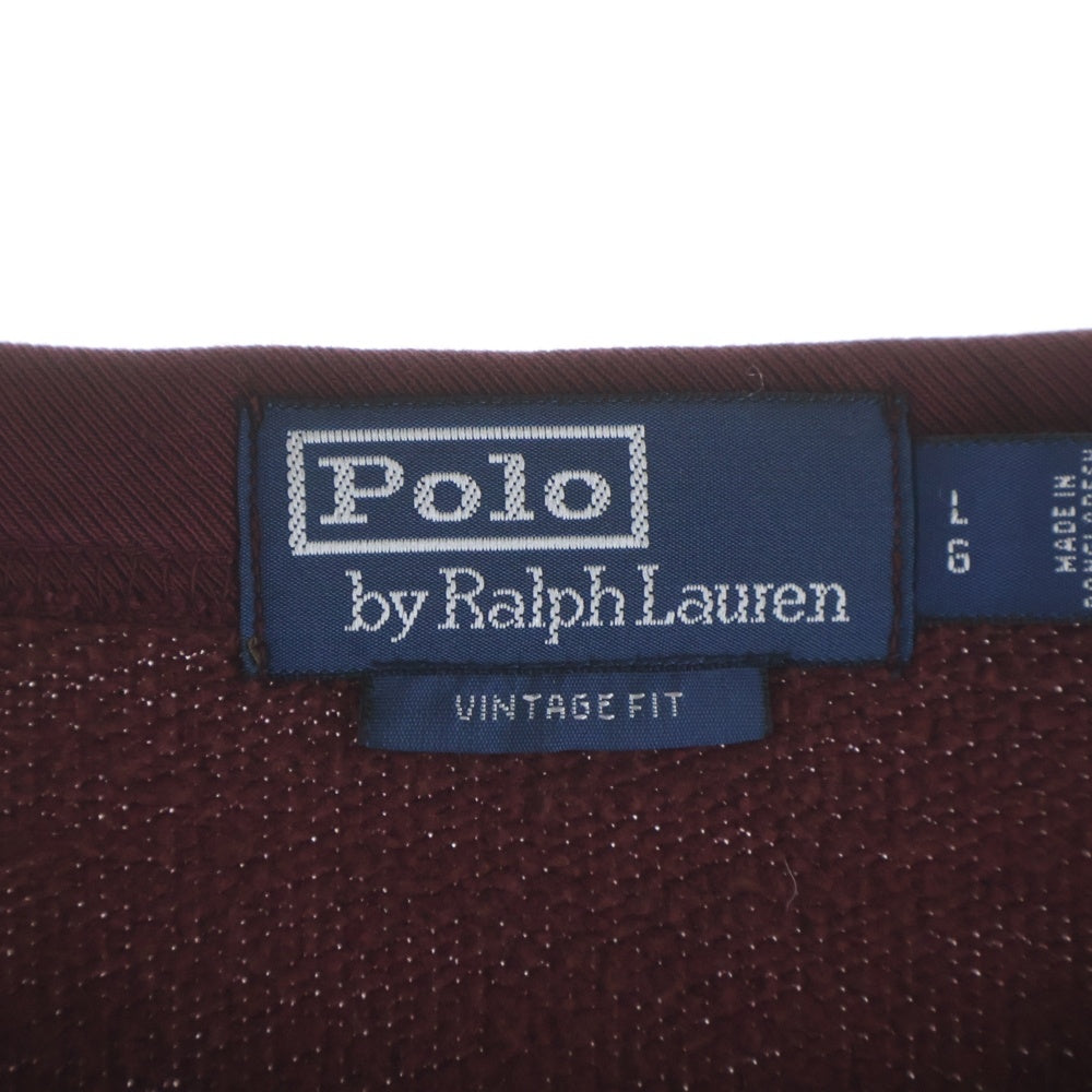 POLO RALPH LAUREN(ポロラルフローレン) ウォッシュ加工 カレッジロゴプリント コットン クルーネック スウェットトレーナー バーガンディ