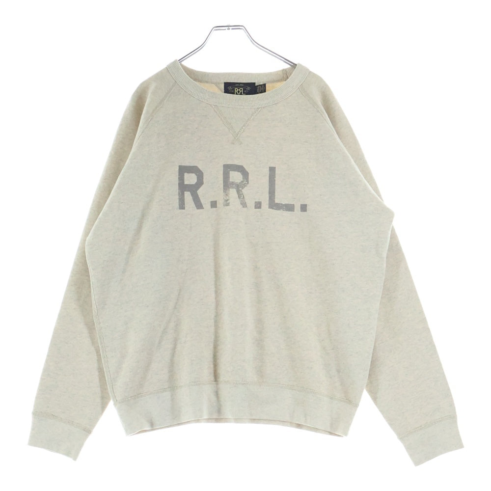 RRL(ダブルアールエル) LOGO FLEECE SWEATSHIRT ロゴプリント ヴィンテージ加工 フリース スウェットトレーナー 裏起毛 アイボリー