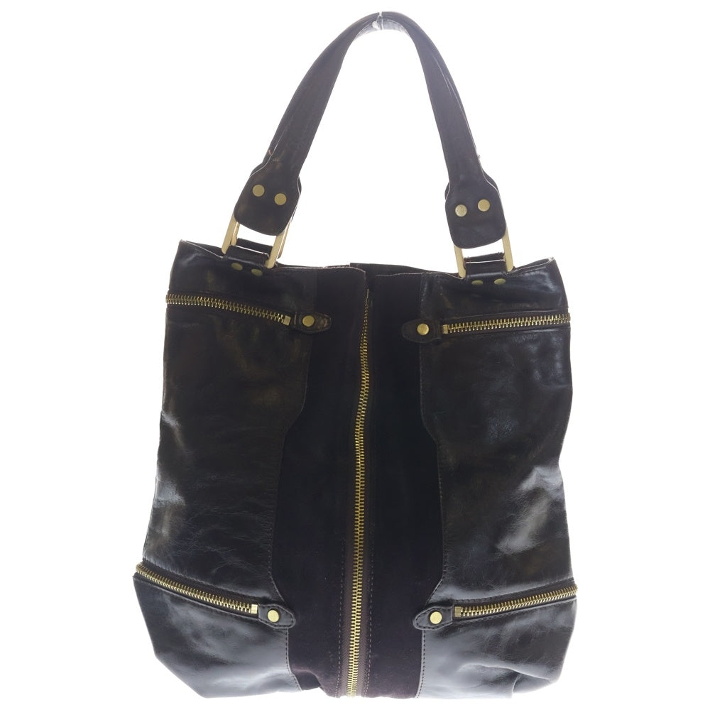 JIMMY CHOO(ジミーチュウ) TOTE BAG レザースエード切替 ジップデザイン トートバッグ ブラウン レディース