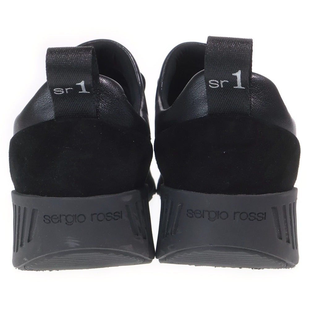 Sergio Rossi(セルジオロッシ) 18SS SR1 Running ランニング ミラーレザー スパンコール ルレックスファブリック レザースリッポン ローカットスニーカー レディース ブラック A80840