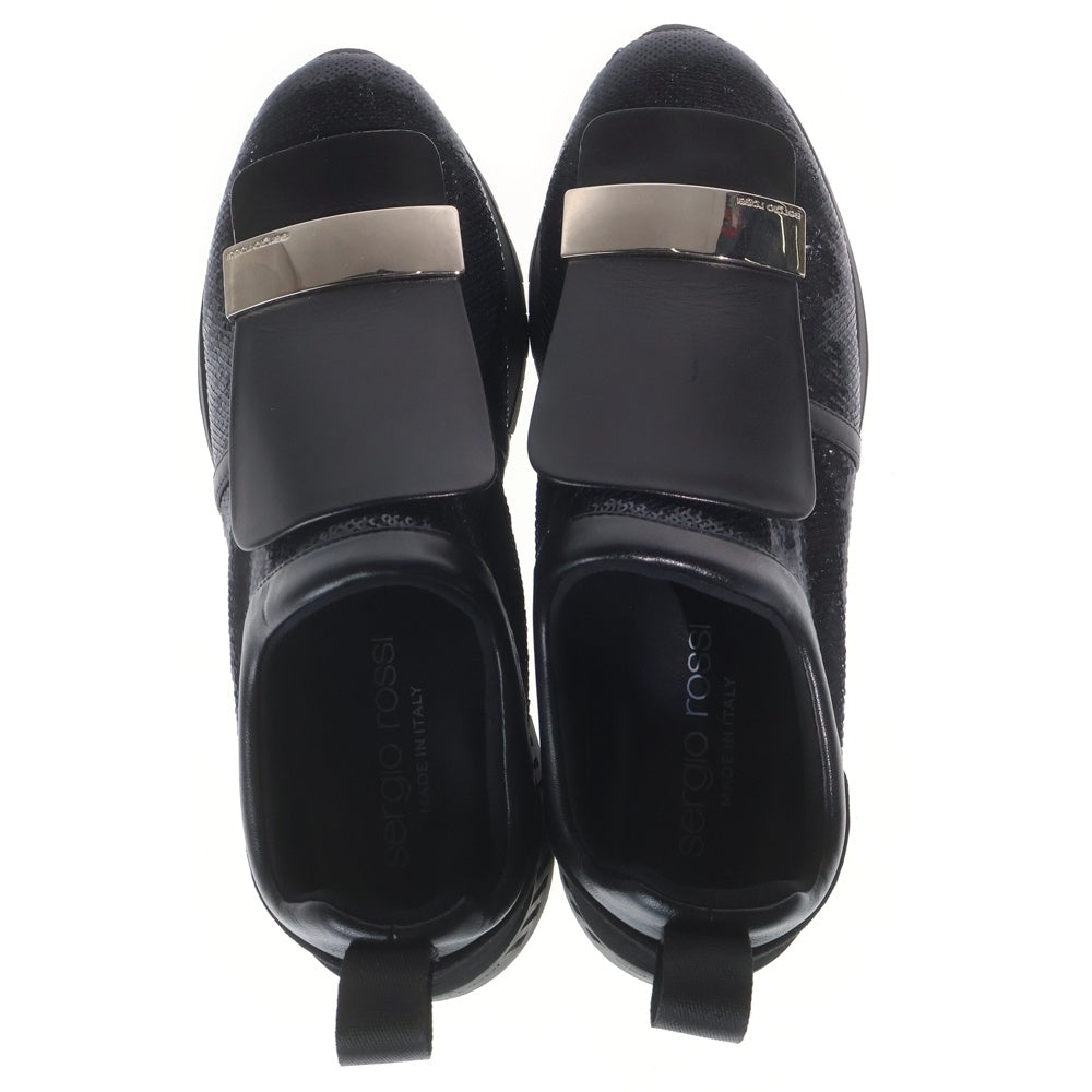 Sergio Rossi(セルジオロッシ) 18SS SR1 Running ランニング ミラーレザー スパンコール ルレックスファブリック レザースリッポン ローカットスニーカー レディース ブラック A80840