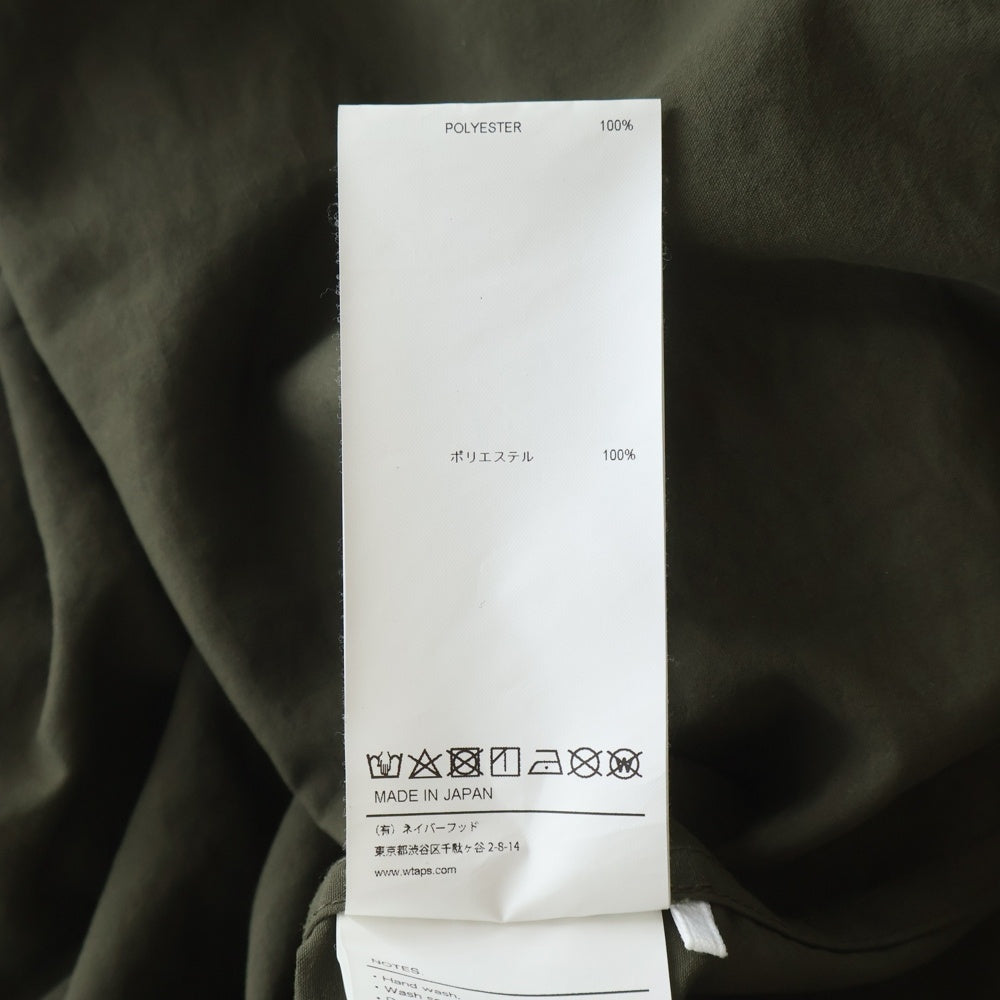 WTAPS(ダブルタップス) 24SS SCOUT 02 LS POLY BROADCLOTH SPEC バックプリント 長袖ノーカラーシャツ オリーブ 241CWDT-SHM06
