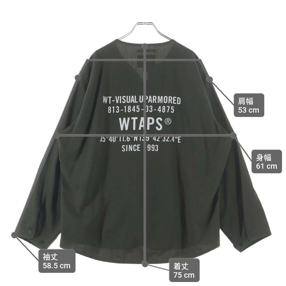 WTAPS(ダブルタップス) 24SS SCOUT 02 LS POLY BROADCLOTH SPEC バックプリント 長袖ノーカラーシャツ オリーブ 241CWDT-SHM06