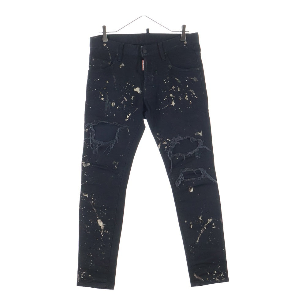 DSQUARED2(ディースクエアード) ペイント加工 スリムストレート デニムパンツ ブラック 71LB028130564