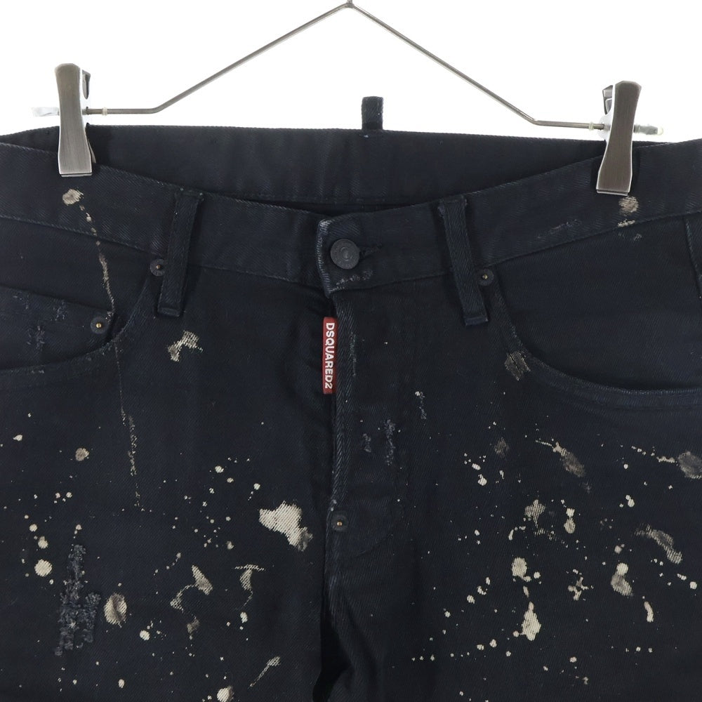 DSQUARED2(ディースクエアード) ペイント加工 スリムストレート デニムパンツ ブラック 71LB028130564