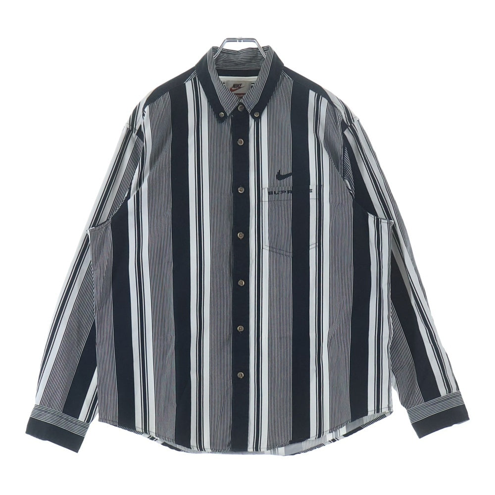 SUPREME(シュプリーム) 21SS ナイキ ロゴエンブロイダリー デニム切り替え レギュラーカラー コットン ツイル ストライプ 長袖シャツ ブラック/ホワイト DB0499-010