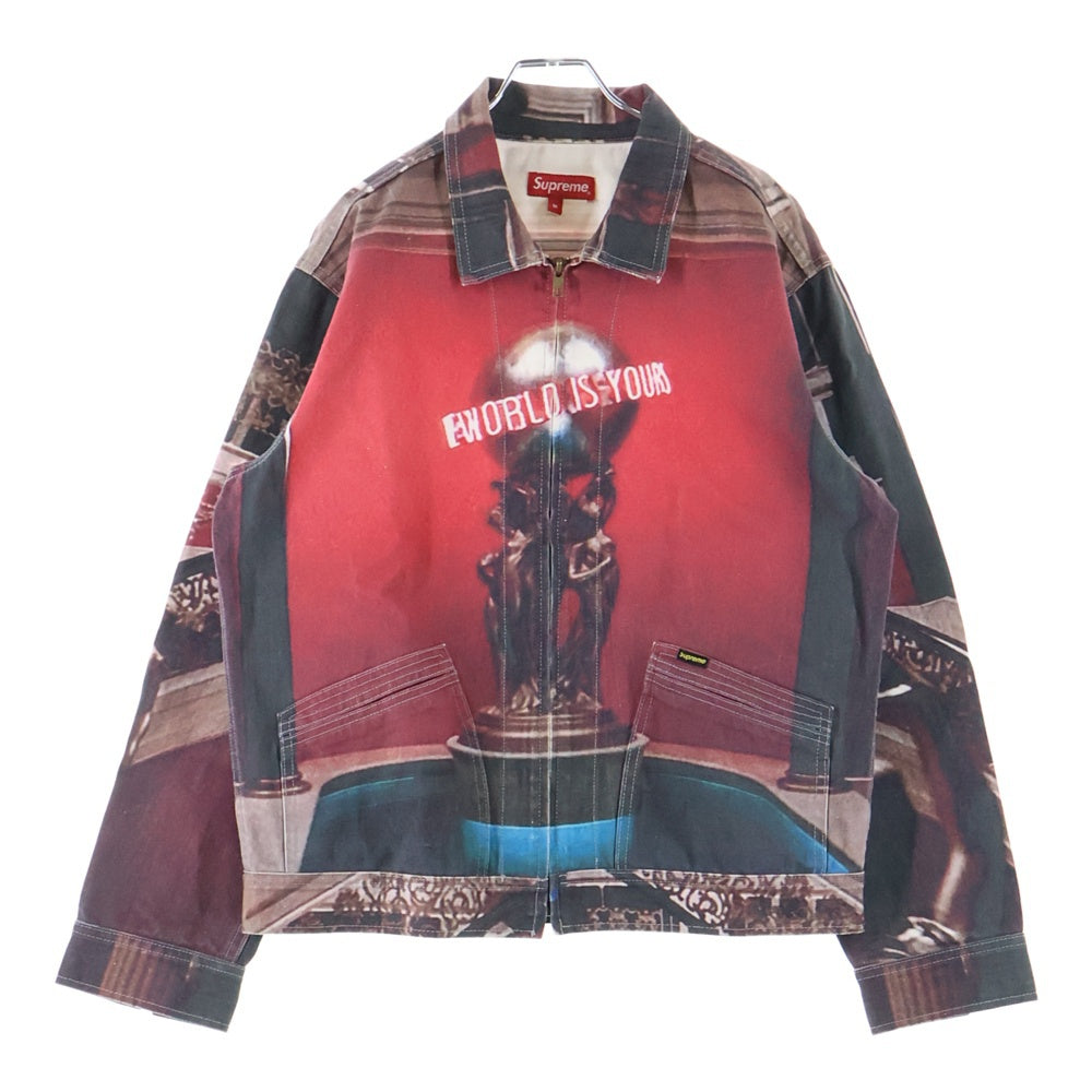SUPREME(シュプリーム) 17AW ×SCARFACE The World Is Yours Denim Jacket スカーフェイス プリントデザイン レギュラーカラー ジップアップ デニムジャケット レッド