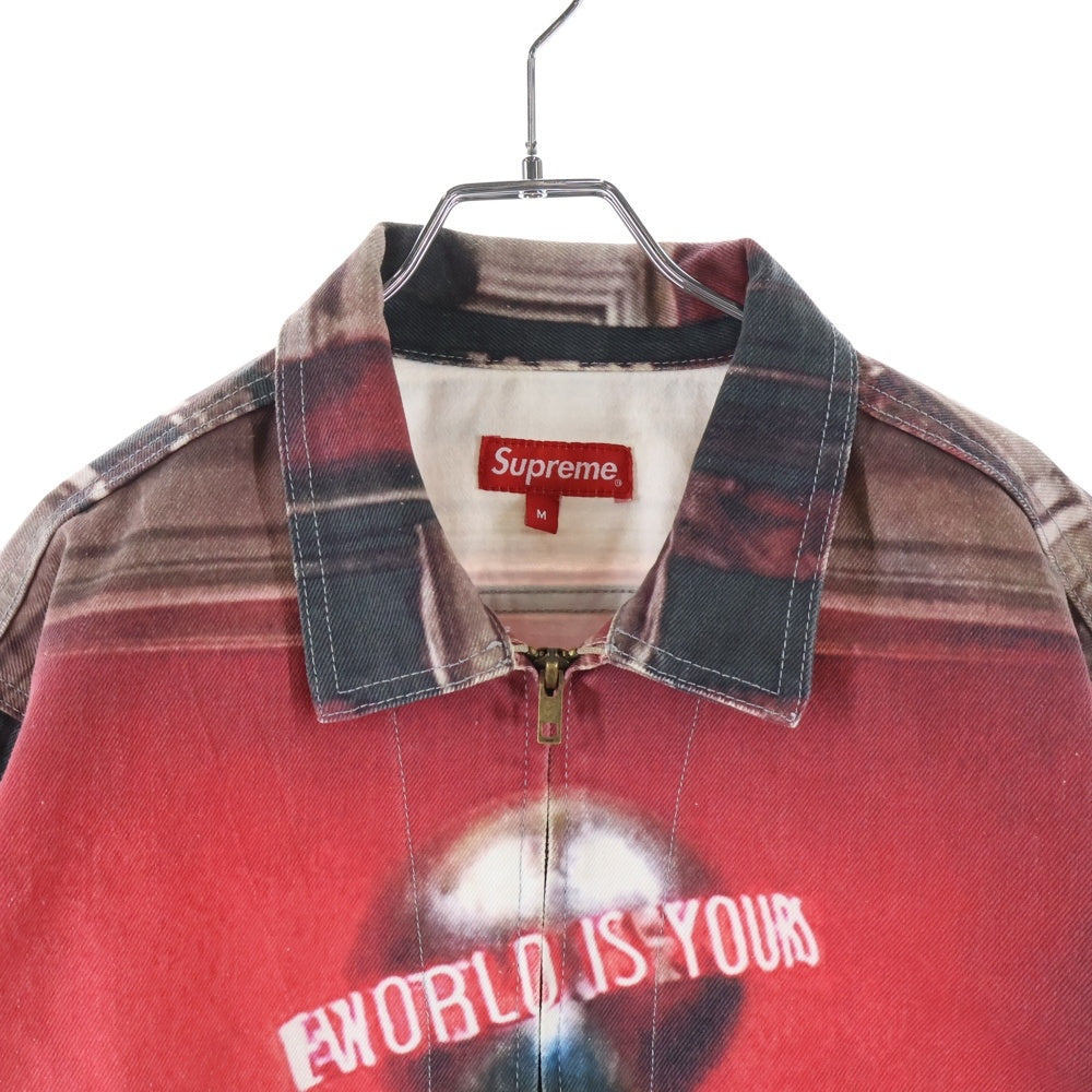 SUPREME(シュプリーム) 17AW ×SCARFACE The World Is Yours Denim Jacket スカーフェイス プリントデザイン レギュラーカラー ジップアップ デニムジャケット レッド