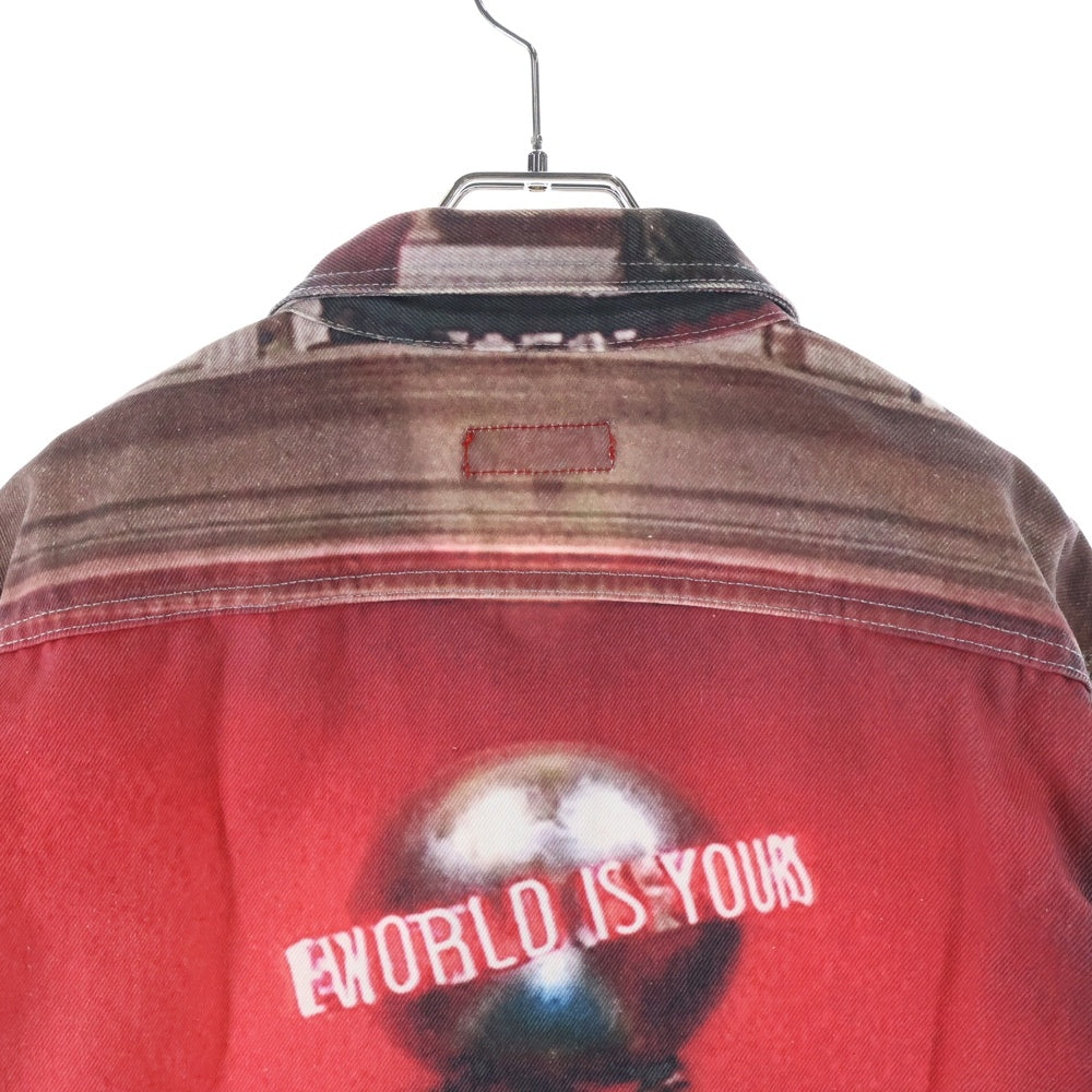 SUPREME(シュプリーム) 17AW ×SCARFACE The World Is Yours Denim Jacket スカーフェイス プリントデザイン レギュラーカラー ジップアップ デニムジャケット レッド