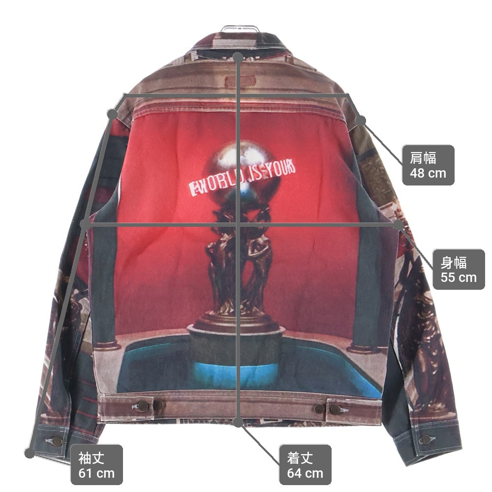 SUPREME(シュプリーム) 17AW ×SCARFACE The World Is Yours Denim Jacket スカーフェイス プリントデザイン レギュラーカラー ジップアップ デニムジャケット レッド