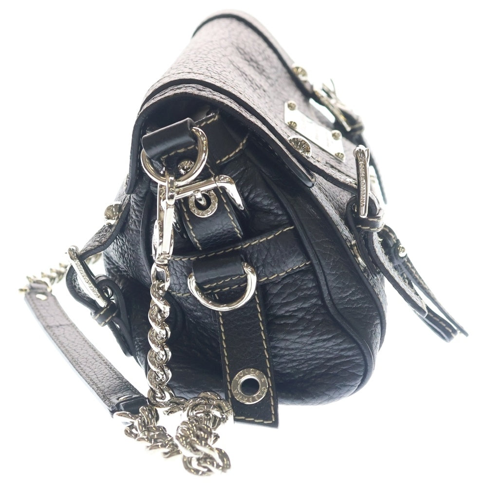 DOLCE & GABBANA(ドルチェアンドガッバーナ) Miss Easy Way ロゴプレート チェーン レザーショルダーバッグ ブラック レディース
