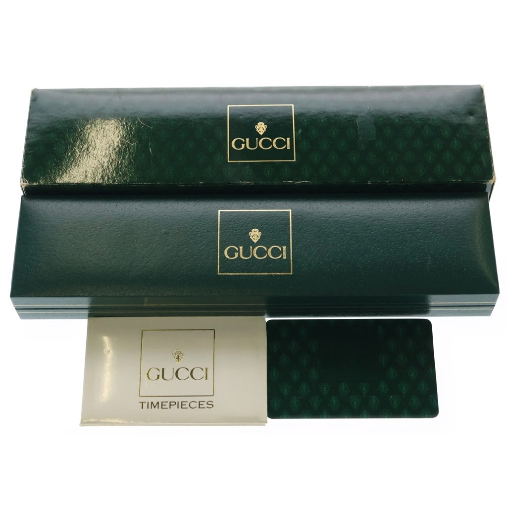 GUCCI(グッチ) レザーベルト ゴールド文字盤 二針 アナログウォッチ 腕時計 ブラック/ゴールド