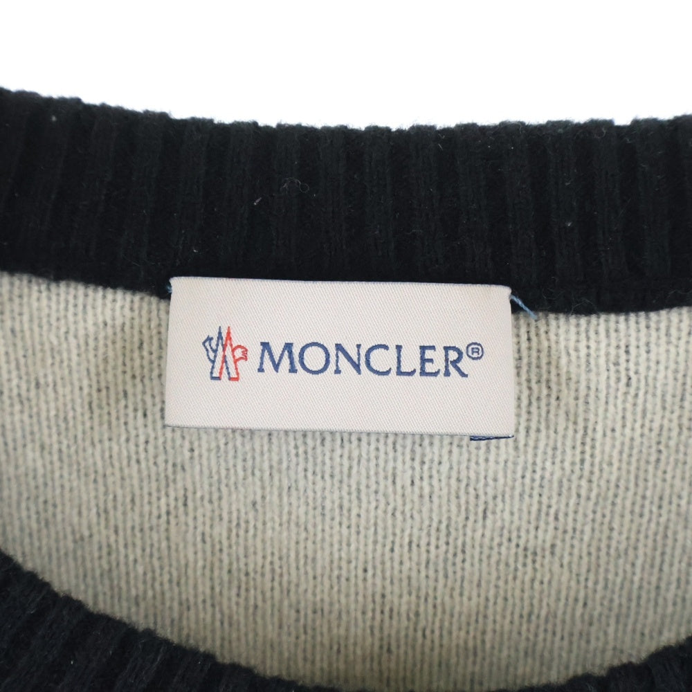 MONCLER(モンクレール) 18AW MAGLIONE TRICOT GIROCOLLO ロゴ総柄 ウール混 クルーネックニット セーター ブラック E20919043600