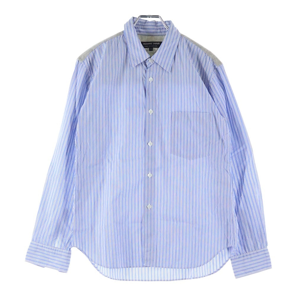 COMME des GARCONS HOMME DEUX(コムデギャルソン オムドゥ) 15SS AD2014 ウール混ニット切替 ストライプ長袖シャツ ブルー DO-B036