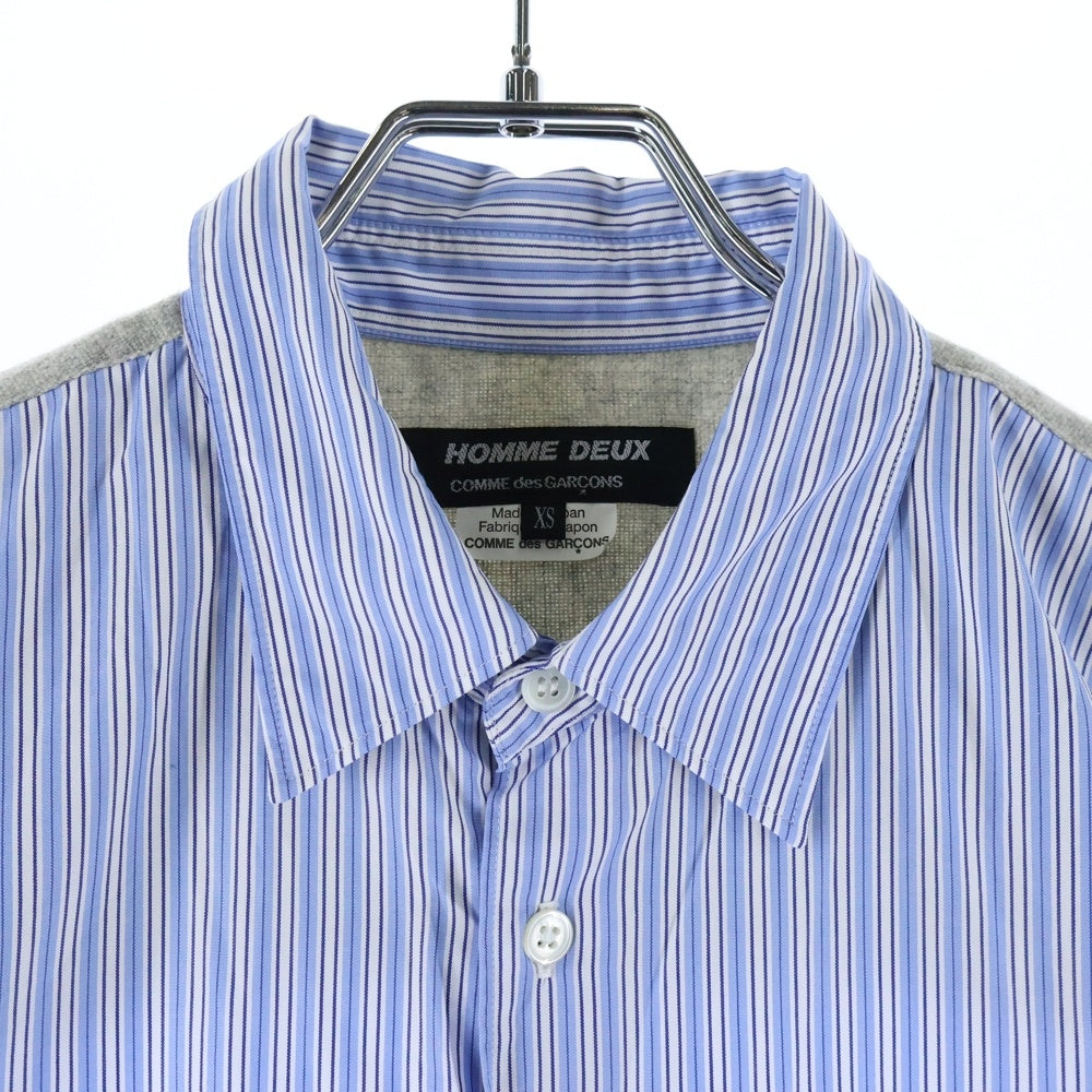 COMME des GARCONS HOMME DEUX(コムデギャルソン オムドゥ) 15SS AD2014 ウール混ニット切替 ストライプ長袖シャツ ブルー DO-B036