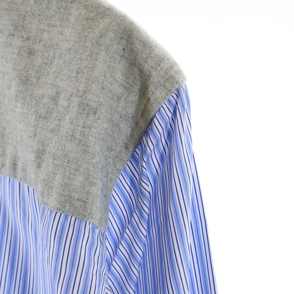 COMME des GARCONS HOMME DEUX(コムデギャルソン オムドゥ) 15SS AD2014 ウール混ニット切替 ストライプ長袖シャツ ブルー DO-B036