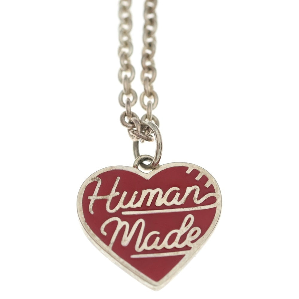 HUMAN MADE(ヒューマンメイド) ロゴデザイン ハート シルバーペンダント ネックレス レッド HM27GD063 レディース