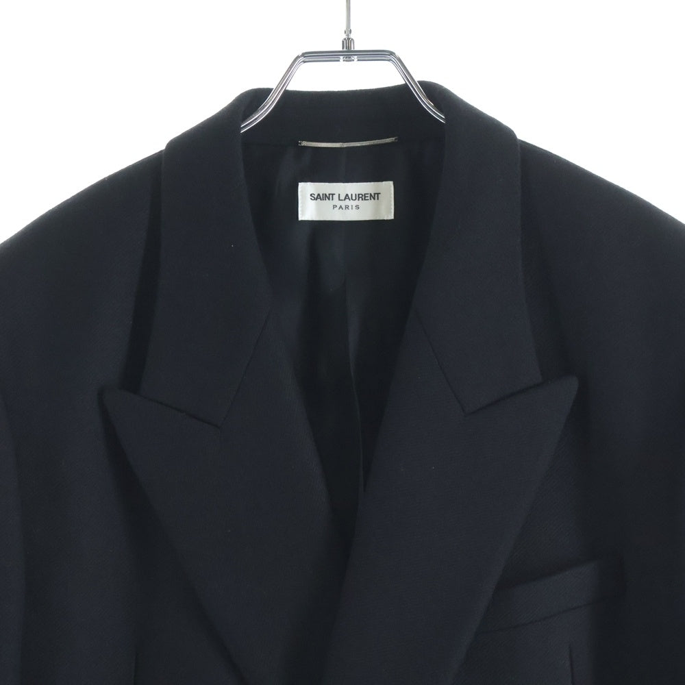 SAINT LAURENT PARIS(サンローランパリ) シルク メタルボタン ダブルブレスト ミドルコート ブラック 707006 Y2F64