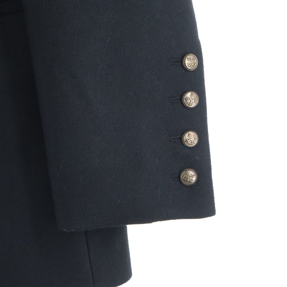 SAINT LAURENT PARIS(サンローランパリ) シルク メタルボタン ダブルブレスト ミドルコート ブラック 707006 Y2F64