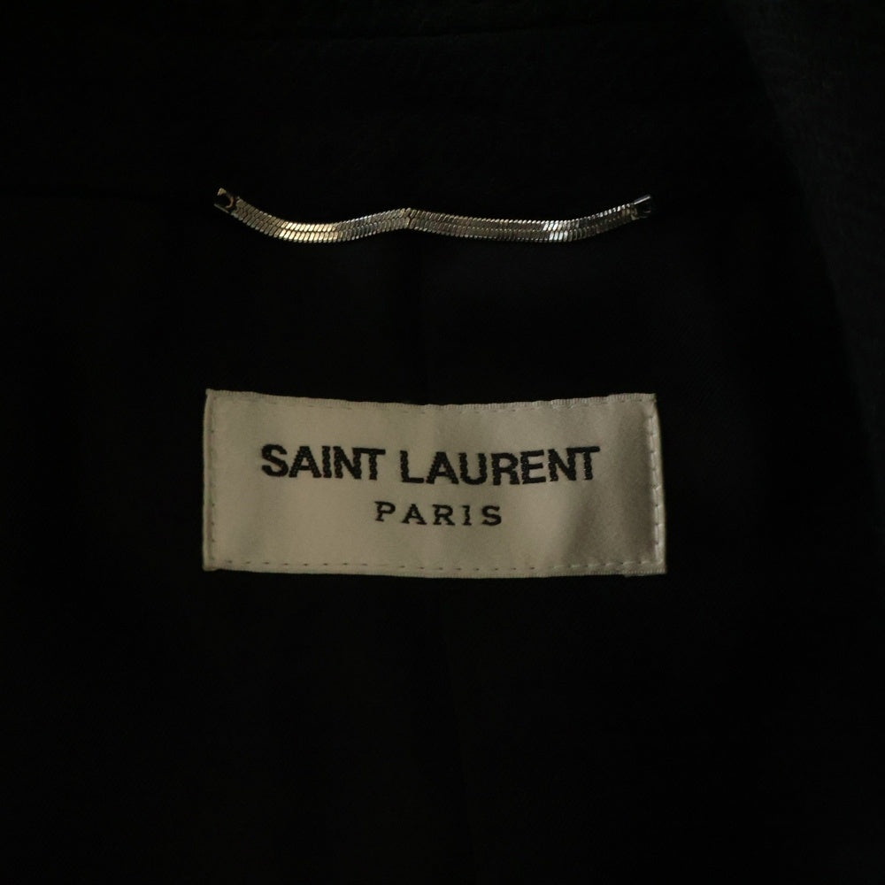 SAINT LAURENT PARIS(サンローランパリ) シルク メタルボタン ダブルブレスト ミドルコート ブラック 707006 Y2F64