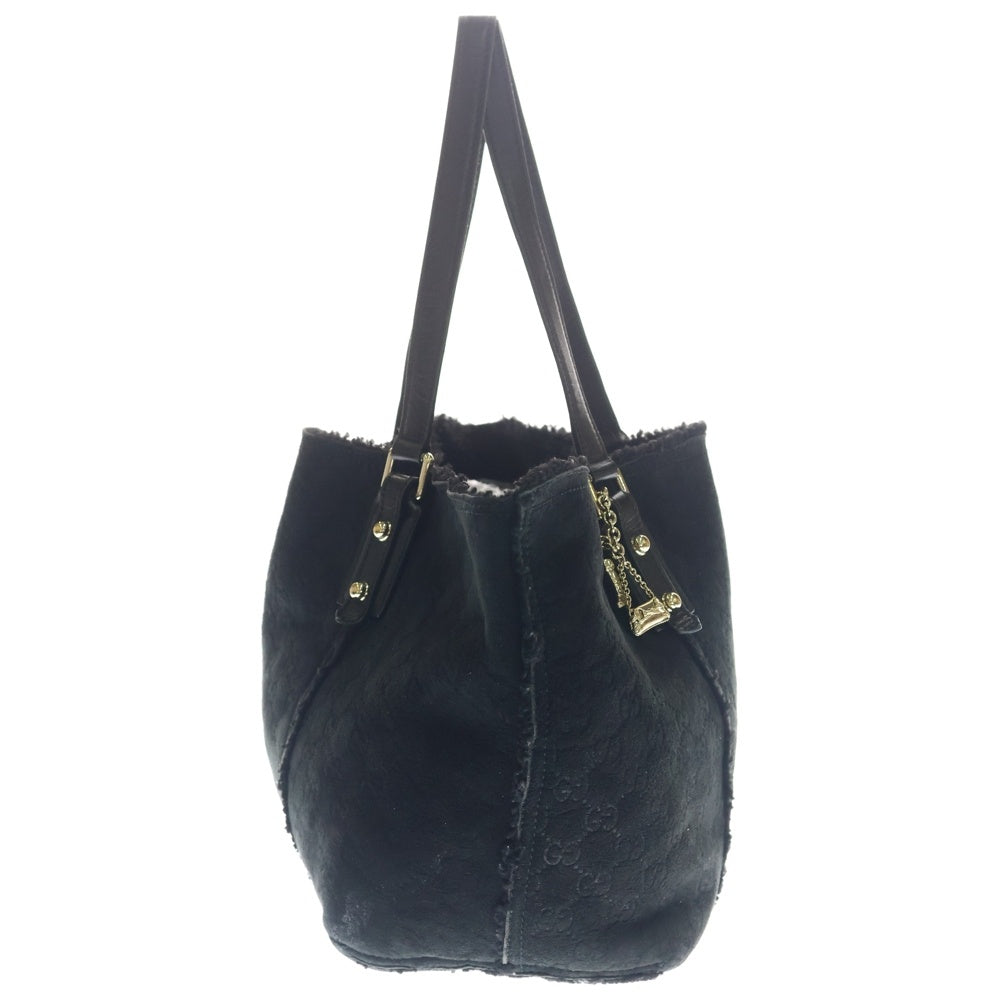 GUCCI(グッチ) GG柄 ムートン ボア チャーム付き トートバッグ ハンドバッグ ブラック ゴールド金具 139260 486628 レディース
