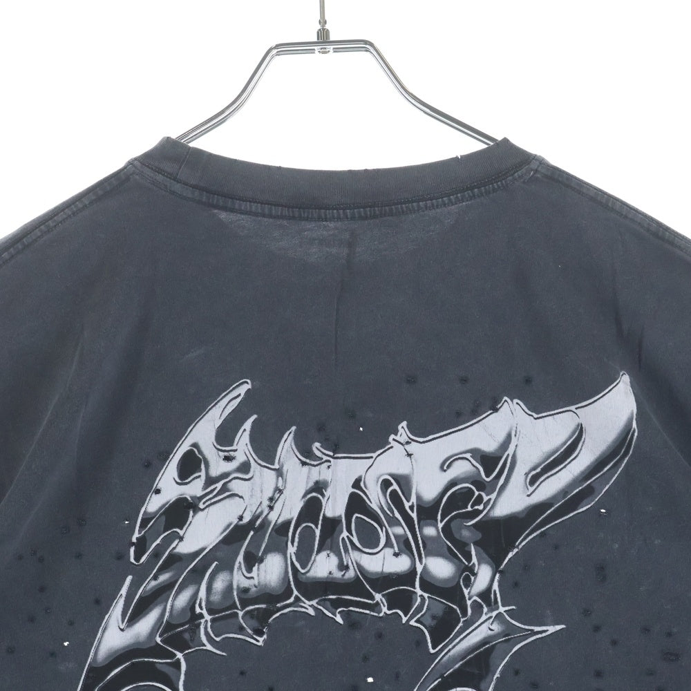 NO BRAND(ノーブランド) SATISFY サティスファイ MothTech T-Shirt モステック 両面グラフィックプリント クルーネック半袖Tシャツ カットソー ブラック 11006-AB-LG1