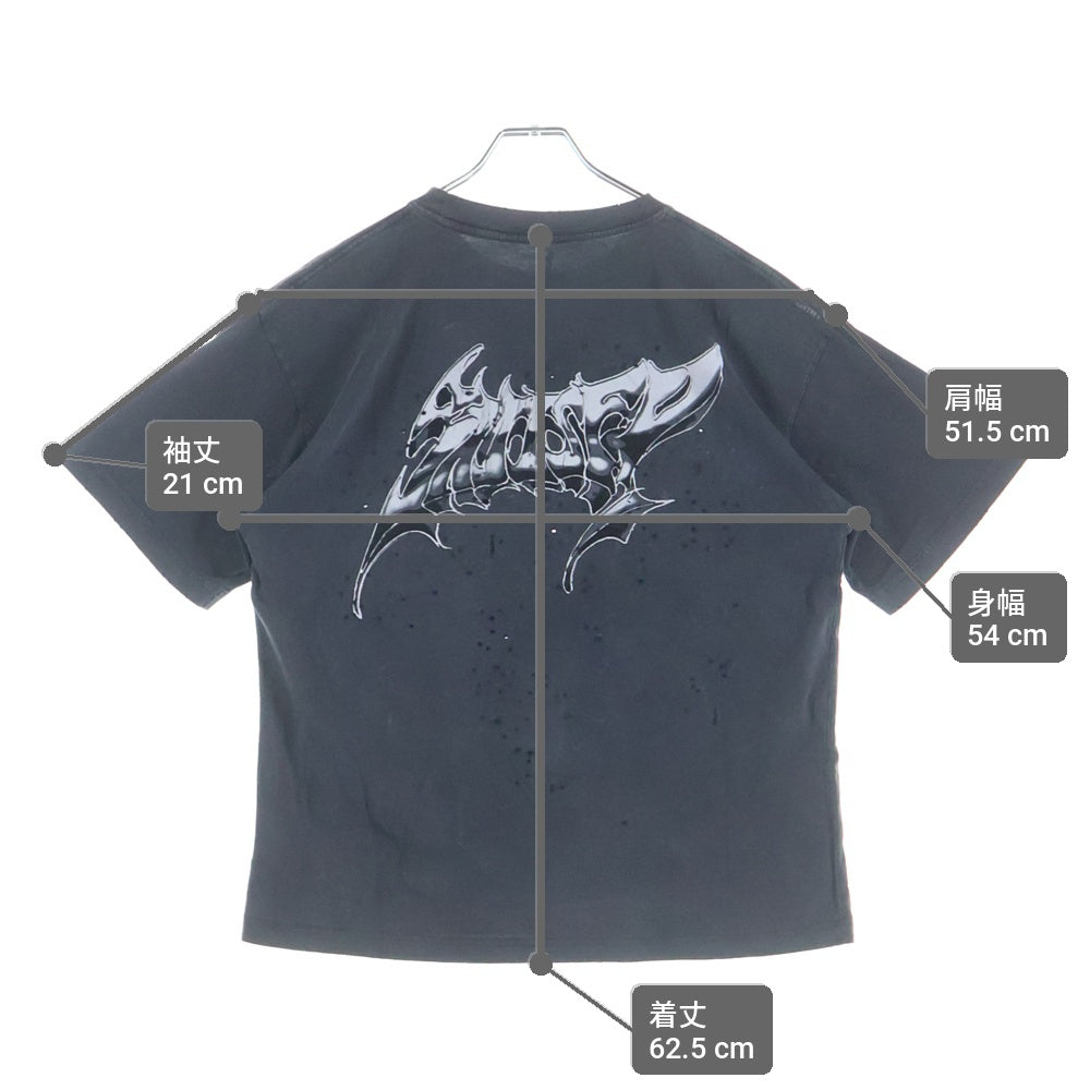 NO BRAND(ノーブランド) SATISFY サティスファイ MothTech T-Shirt モステック 両面グラフィックプリント クルーネック半袖Tシャツ カットソー ブラック 11006-AB-LG1