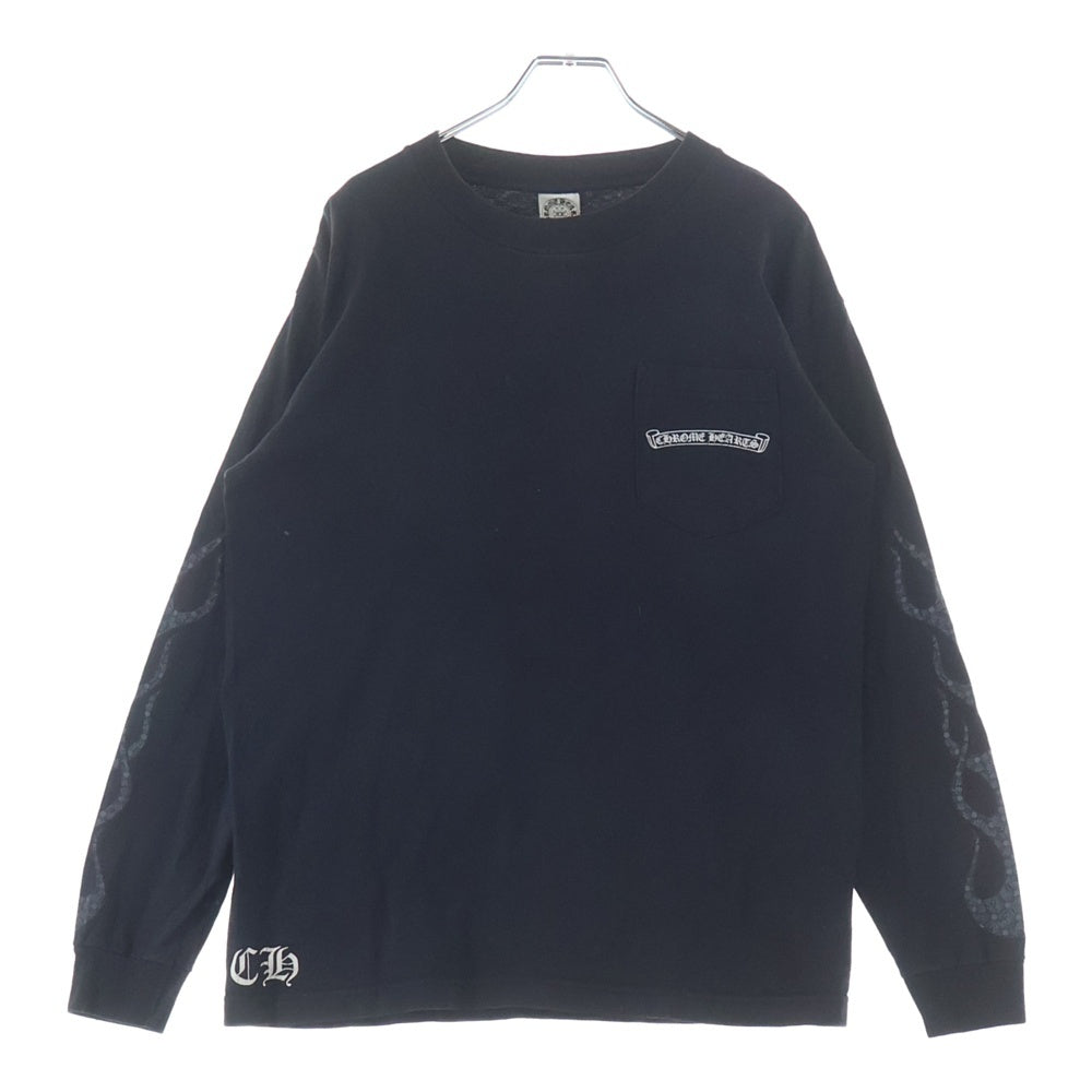 CHROME HEARTS(クロムハーツ) OLD CH T-SHIRT アームCHプラスファイヤーパターン ロゴプリント クルーネック 長袖Tシャツ カットソー ブラック